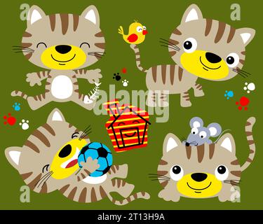 Set vettoriale di simpatici cartoni animati di gatti con gli amici in azione diversa Illustrazione Vettoriale