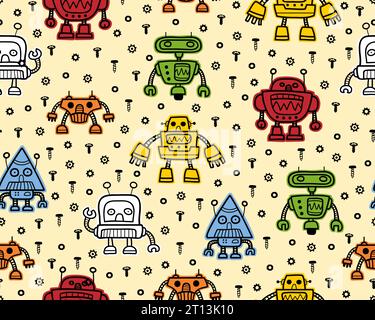 Vettoriale di disegni di robot colorati con dadi e bulloni Illustrazione Vettoriale
