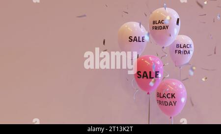 Black Friday Concept sfondo del concetto di palloncino rosa con scritto "Black Friday" e "sale", rendering 3d. Foto Stock