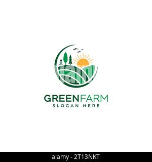 Logo agricoltura e agricoltura, modello di logo vettoriale Green Farm House Illustrazione Vettoriale