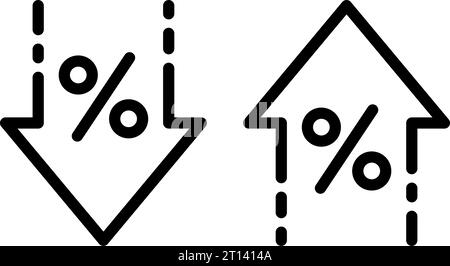 Icona freccia su e giù percentuale. Icona linea percentuale. Aumento, diminuzione dei prezzi. Simbolo semplice del business. Illustrazione vettoriale isolata su bianco Illustrazione Vettoriale