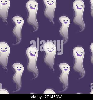 Motivo senza cuciture fantasma Halloween su sfondo viola. Illustrazione Vettoriale