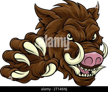 Mascotte sportivo di maiale di cinghiale Razorback Warthog Illustrazione Vettoriale