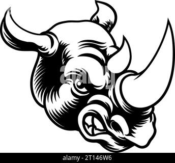 Rhino Rhinoceros significa Angry Cartoon Sports Mascot Illustrazione Vettoriale