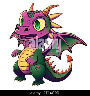 Vignetta con carattere drago verde simbolo isolato anno di drago 2024 illustrazione vettoriale Illustrazione Vettoriale