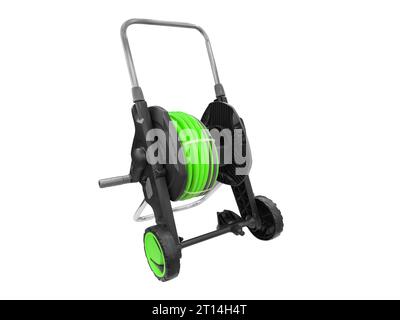 Nuovo tubo da giardino ricurva isolato su sfondo bianco. Tubo flessibile di irrigazione in gomma isolato. Rotolo di tubo irrigatorio da giardino rinforzato isolato Foto Stock