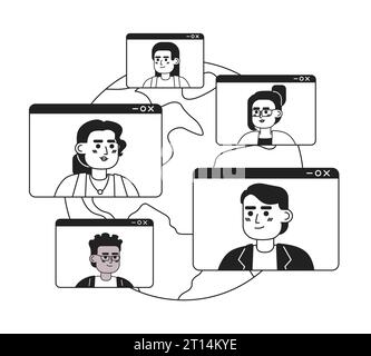 Concetto di illustrazione 2D in bianco e nero online per conferenze aziendali in rete Illustrazione Vettoriale