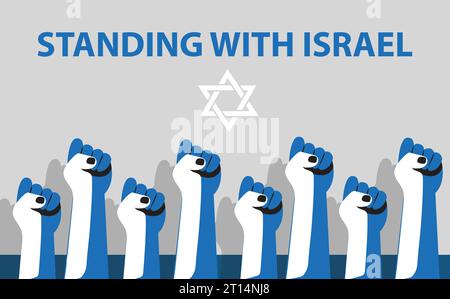 Supporto bellico israeliano. Io e lo Stato siamo con Israele. La mano si aggancia al pugno. Illustrazione vettoriale Illustrazione Vettoriale