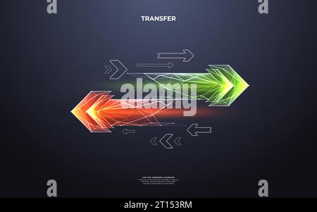 Astratte digitali due frecce sinistra-destra con forme verdi e rosse Illustrazione Vettoriale