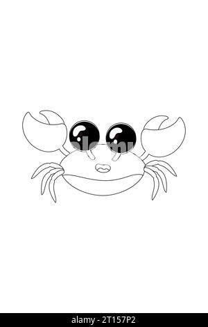 Colorazione, linart, gioco per bambini. Personaggi del mare prescolare: granchio, polpo, cavallucci marini, pesce, gamberi, delfino, balena. Illustrazione Vettoriale