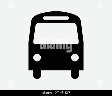 Bus Front View veicolo di trasporto pubblico Van Road Stand Stop stazione Trip Tour School Coach Nero bianco icona simbolo simbolo EPS Vector Illustrazione Vettoriale