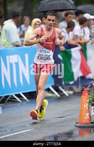 Diego Garcia Carrera, spagnolo, gareggia nella passeggiata di 20 chilometri ai Campionati mondiali di atletica leggera presso il National Athletics Centre di Budape Foto Stock