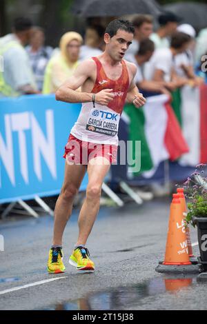 Diego Garcia Carrera, spagnolo, gareggia nella passeggiata di 20 chilometri ai Campionati mondiali di atletica leggera presso il National Athletics Centre di Budape Foto Stock