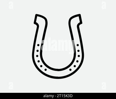 Icona del ferro di cavallo fortuna fortuna fortunata scarpa da cavallo metallo acciaio pony zoccoli con zoccolo Design Black White Outline Line Sign Symbol EPS Vector Illustrazione Vettoriale