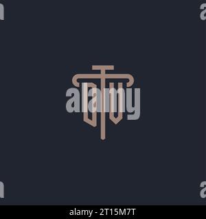 Monogramma del logo iniziale DV con vettore di design dell'icona a colonna Illustrazione Vettoriale