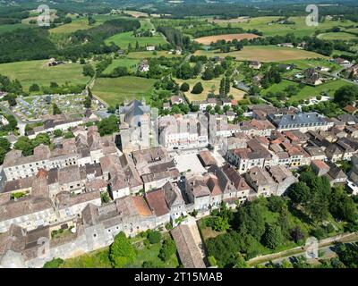 Beumontois en Perigord, villaggio in Francia drone, aereo Foto Stock