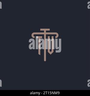 Monogramma del logo iniziale del televisore con vettore di design dell'icona a colonna Illustrazione Vettoriale