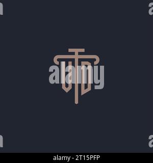 Monogramma del logo iniziale VD con vettore di design dell'icona a colonna Illustrazione Vettoriale