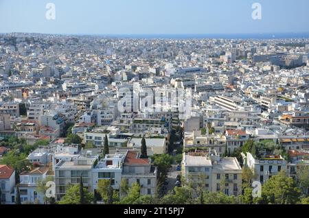 Vista di Atene dall'Acropoli, Grecia Foto Stock