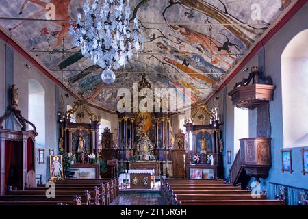 Affresco sul soffitto di Hilt nella chiesa Eglise Saint-Firmin / St Fermin a Rochehaut, provincia di Lussemburgo, Ardenne belghe, Vallonia, Belgio Foto Stock