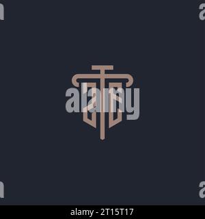 Monogramma del logo iniziale ZE con vettore di design dell'icona a colonna Illustrazione Vettoriale
