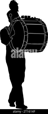 Percussionista con fascia in stile nero con dettagli, isolato Illustrazione Vettoriale