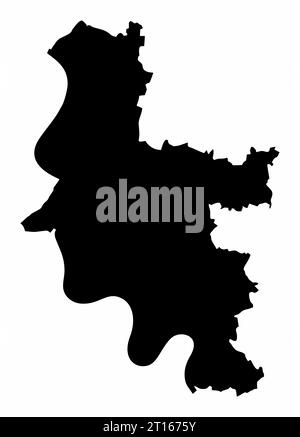Silhouette della mappa di Dusseldorf isolata su sfondo bianco, Germania Illustrazione Vettoriale