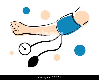 Un tonometro sul braccio. Misurazioni della pressione arteriosa Illustrazione Vettoriale