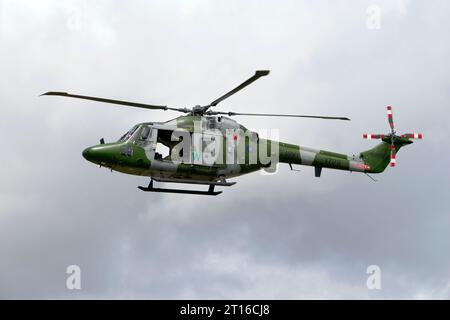 Un corpo aereo dell'esercito britannico fa atterrare l'elicottero Westland Lynx Foto Stock