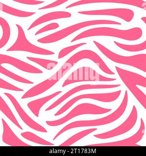 Stampa zebra, motivo zebra senza cuciture. Illustrazione di un cartone animato vettoriale disegnato a mano. Strisce zebrate in stile doodle. Design piatto. La stampa Safari è in rosa e W. Illustrazione Vettoriale