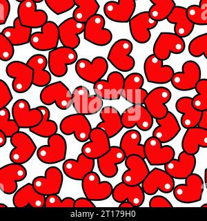 Motivo vettoriale senza cuciture disegnato a mano con cuori rossi Illustrazione Vettoriale