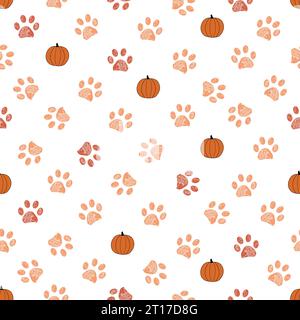 Zucche con zampa di colore arancione stampa motivi senza cuciture Illustrazione Vettoriale