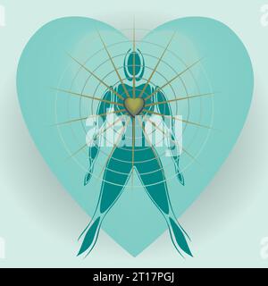 Corpo umano con grandi raggi di luce che irradiano il cuore, coerenza cardiaca, amore, salute, relax, ribilanciamento, Expansion Network Lightworker, Meditazione Illustrazione Vettoriale