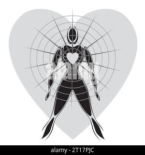 Corpo umano con grandi raggi di luce che irradiano il cuore, coerenza cardiaca, amore, salute, relax, ribilanciamento, Expansion Network Lightworker, Meditazione Illustrazione Vettoriale