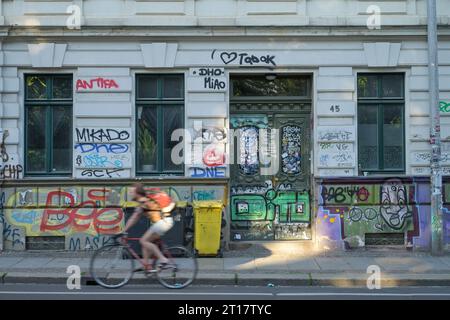 Wohnhaus, Altbau, Graffitis, Wolfgang-Heinze-Straße, Connewitz, Lipsia, Sachsen, Deutschland Foto Stock