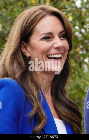 La Principessa del Galles, arriva per partecipare a un workshop di fitness mentale gestito da SportsAid presso il Bisham Abbey National Sports Centre di Marlow durante la settimana della giornata mondiale della salute mentale. Data immagine: Giovedì 12 ottobre 2023. Foto Stock