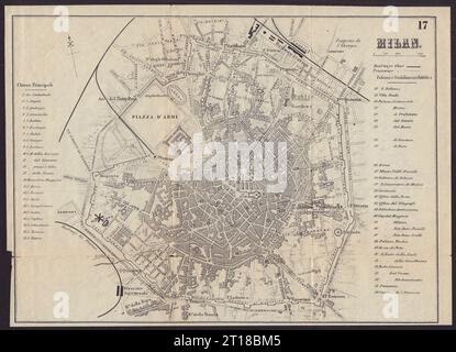 MILANO MILANO città antica mappa della città. Italia. BRADSHAW c1899 vecchio Foto Stock