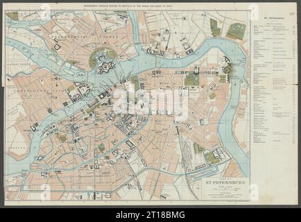 ST. PETERSBURG antica pianta della città mappa della città. Russia. BRADSHAW c1899 vecchio Foto Stock