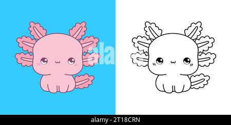 Vettoriale axolotl multicolore e bianco e nero. Beautiful Clip Art Animal. Illustrazione Vettoriale