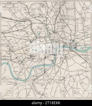 CARTINA FERROVIARIA E STRADALE NEL CENTRO DI LONDRA. Metropolitana sotterranea. WARD LOCK 1951 vecchio Foto Stock