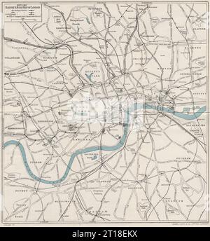 CARTINA FERROVIARIA E STRADALE NEL CENTRO DI LONDRA. Metropolitana sotterranea. WARD LOCK 1951 vecchio Foto Stock