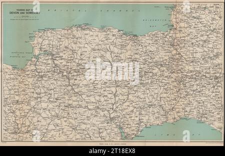 MAPPA TURISTICA DI DEVON E SOMERSET. Inghilterra sud-occidentale. WARD LOCK 1951 vecchio Foto Stock