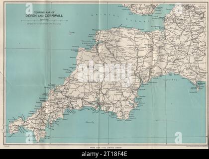 MAPPA DEL DEVON E DELLA CORNOVAGLIA. Inghilterra sud-occidentale. WARD LOCK 1951 vecchio Foto Stock