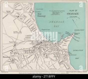 SWANAGE vintage con pianta cittadina/città. Dorset. WARD LOCK 1953 vecchia mappa d'epoca Foto Stock