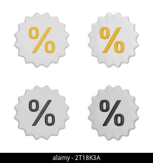 Etichetta del vettore 3D con simbolo di percentuale. Etichetta di sconto gialla e nera sull'etichetta bianca. Promozione, vendita. Oggetti isolati su sfondo bianco. Vettore il Illustrazione Vettoriale