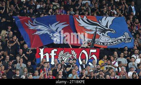 Fan di Crystal Palace. Crystal Palace contro Arsenal, Premier League, Selhurst Park Stadium, Londra, Regno Unito - 21 agosto 2023. Solo per uso editoriale - si applicano le restrizioni DataCo Foto Stock