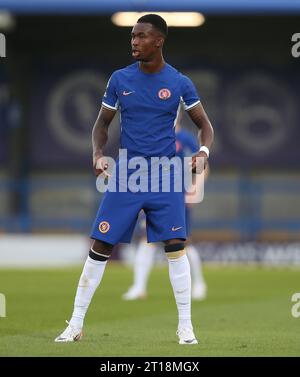 Zak Sturge del Chelsea U21. - Chelsea U21 contro Blackburn Rovers U21, Premier League 2, Cherry Red Records Stadium, Kingston upon Thames, Londra, Regno Unito - 11 agosto 2023. Solo per uso editoriale - si applicano le restrizioni DataCo Foto Stock