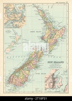 NUOVA ZELANDA. contee. Wellington Auckland; Province della nuova Zelanda. BACON 1894 vecchia mappa Foto Stock