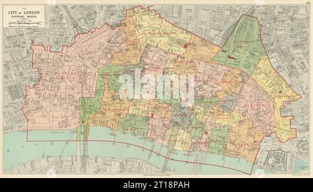 LA CITTÀ DI LONDRA MOSTRA I WARD. Chiese ed edifici pubblici. Mappa di BACON 1919 Foto Stock