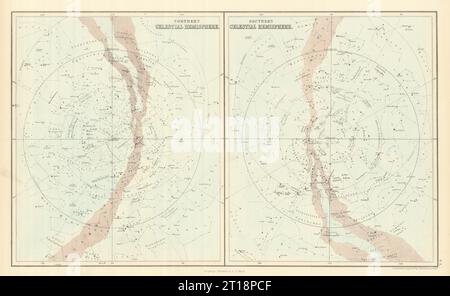 Mappe stellari. Emisferi celesti settentrionali e meridionali. JOHN BARTHOLOMEW 1854 Foto Stock